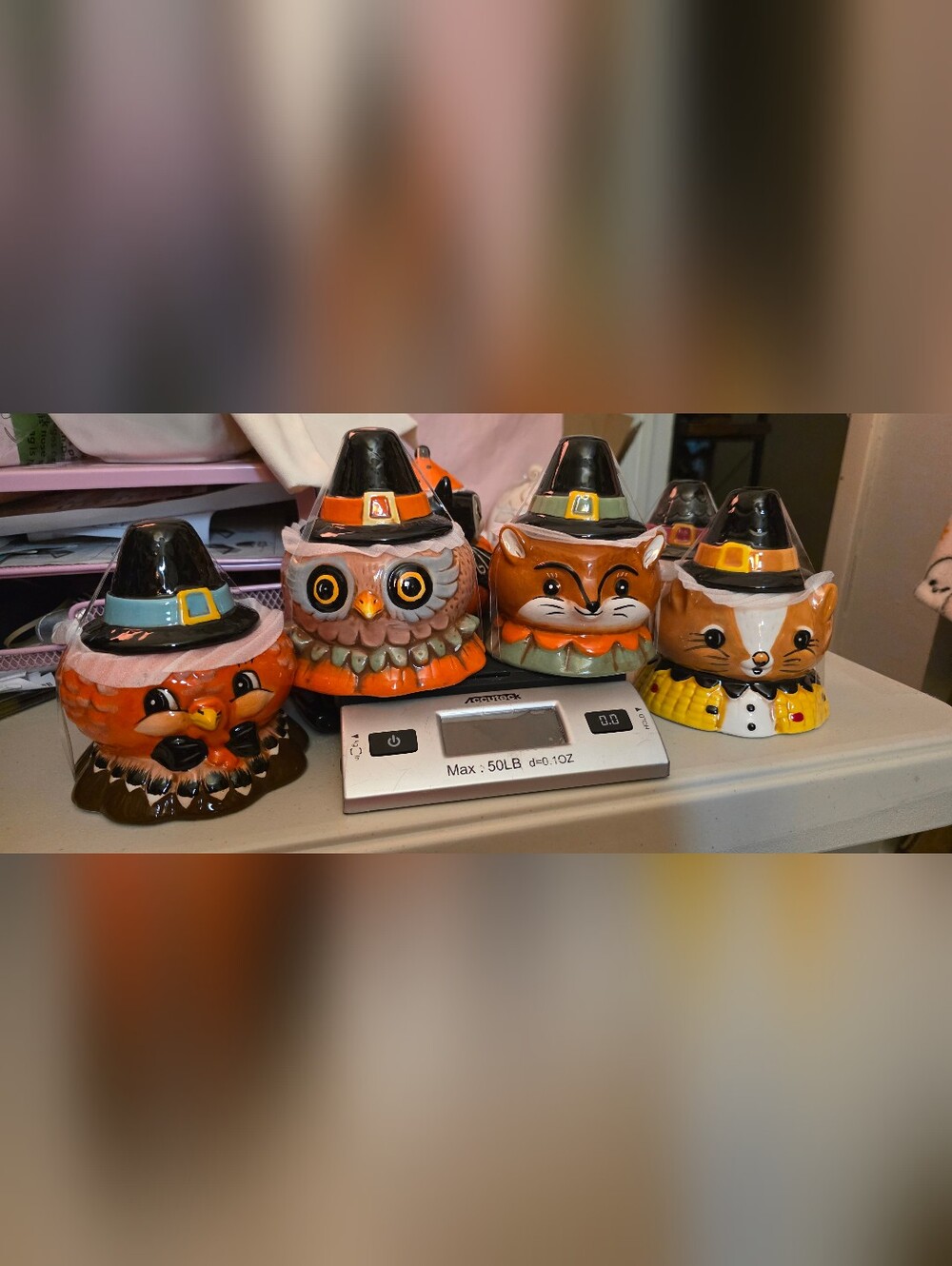 Halloween Ceramic Turkey,Owl, Fox and Squirrel Decorative Containers